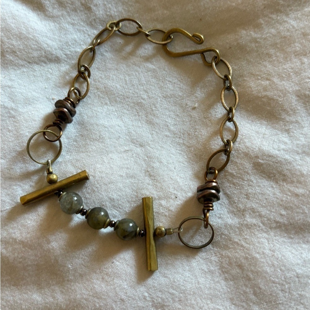 Handmade brass and stone bracelet -$65